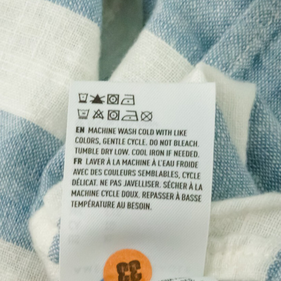 American Eagle Size XL Blue White Linen Blend Stripe Button Down Crop Top Blouse - Picture 6 of 8